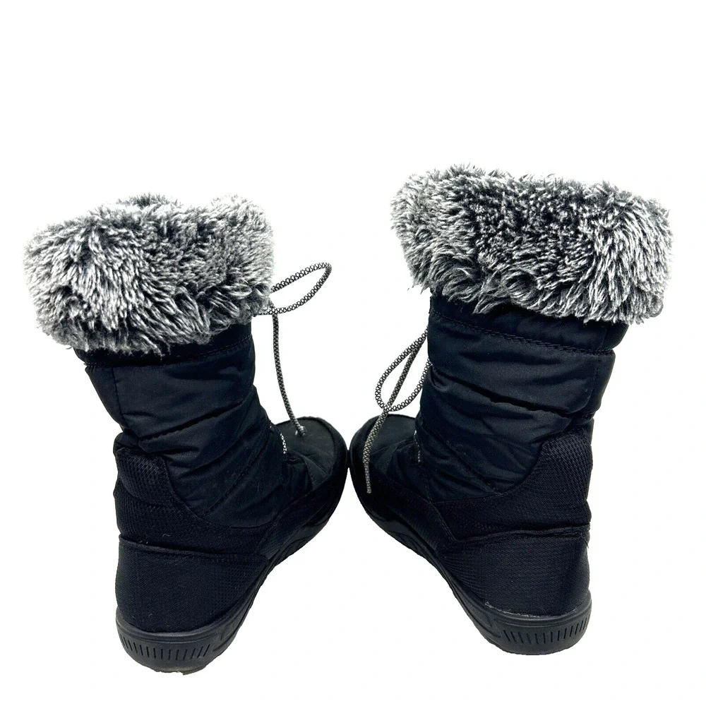 Kamik Girl's Camrose Winter Boots Size 1 Black Waterproof Lace Up Snow Faux Fur